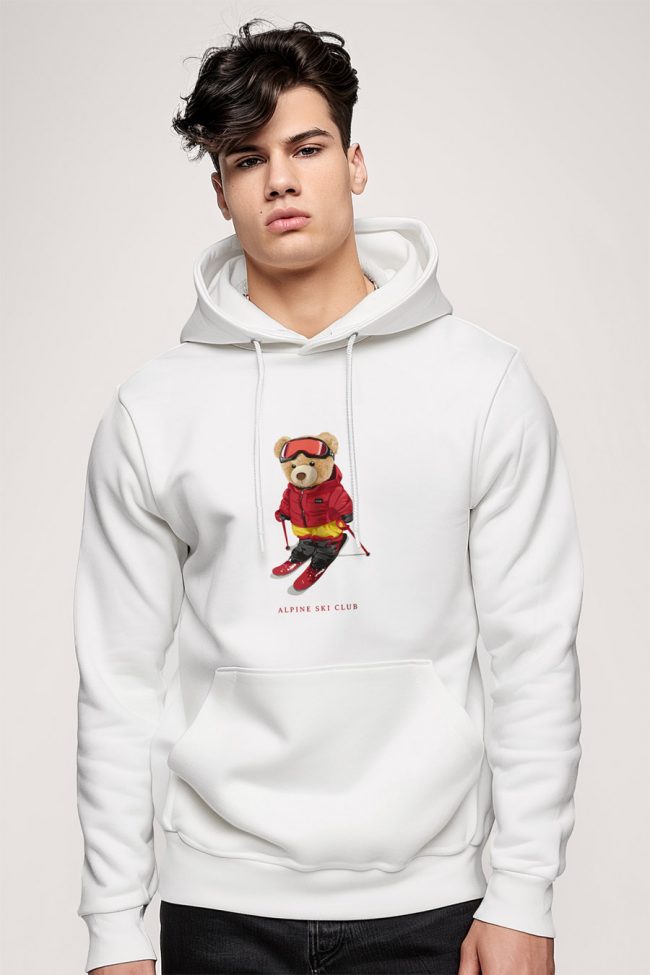Ski Club Teddy, Φούτερ με Κουκούλα σε Λευκό Χρώμα