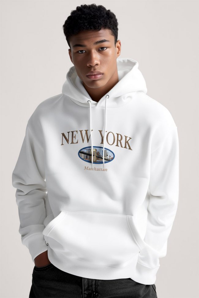 New York Manhattan, Φούτερ με Κουκούλα σε Λευκό Χρώμα