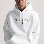 Milano Italia, Φούτερ με Κουκούλα σε Λευκό Χρώμα