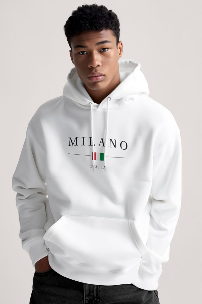 Milano Italia, Φούτερ με Κουκούλα σε Λευκό Χρώμα