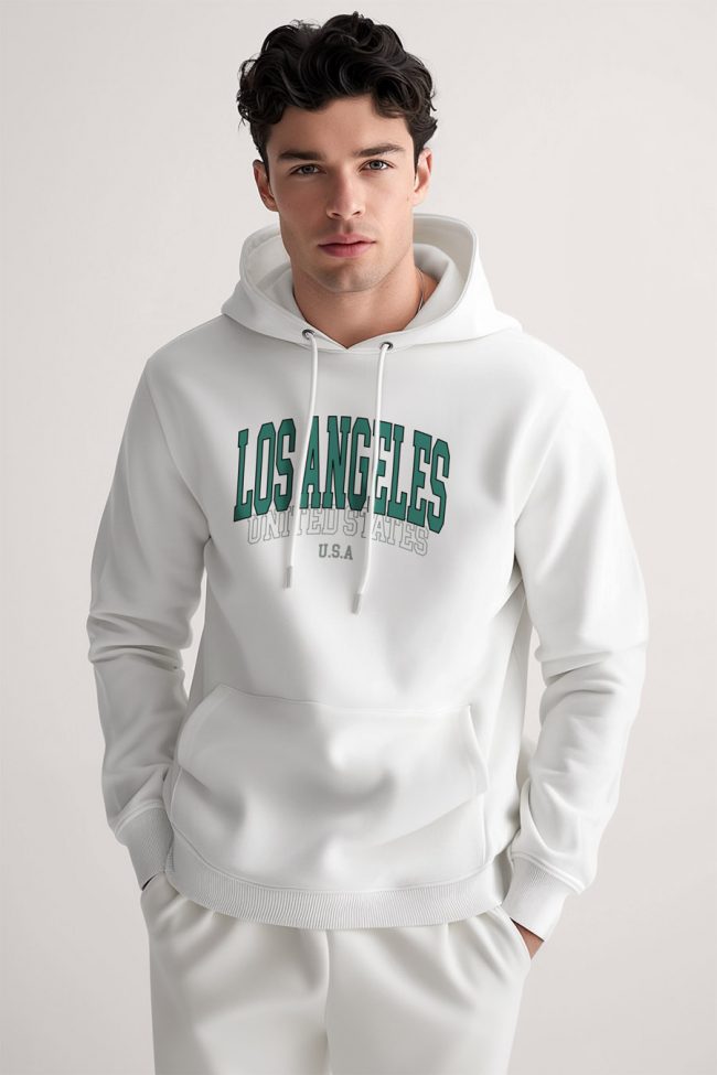Los Angeles Usa, Φούτερ με Κουκούλα σε Λευκό Χρώμα