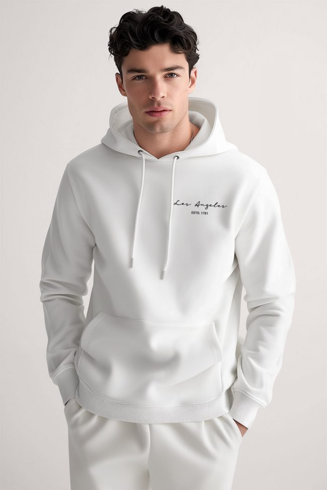 Los Angeles Calligraphy, Φούτερ με Κουκούλα σε Λευκό Χρώμα