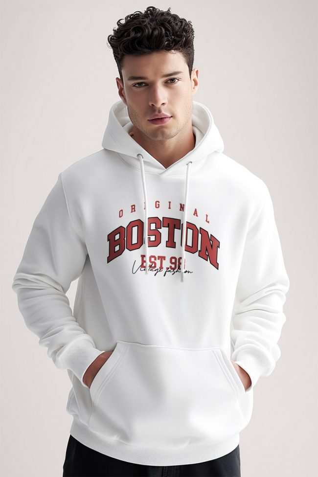 Boston Original, Φούτερ με Κουκούλα σε Λευκό Χρώμα