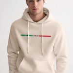 Italia Red Green, Φούτερ με Κουκούλα σε Εκρού Χρώμα
