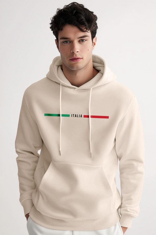 Italia Red Green, Φούτερ με Κουκούλα σε Εκρού Χρώμα