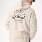 Life Is A Game, Φούτερ με Κουκούλα σε Εκρού Χρώμα