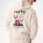 Japanese Sunset, Φούτερ με Κουκούλα σε Εκρού Χρώμα