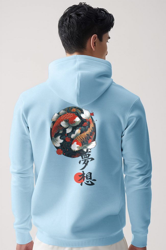 Koi Fish, Φούτερ με Κουκούλα σε Γαλάζιο Χρώμα