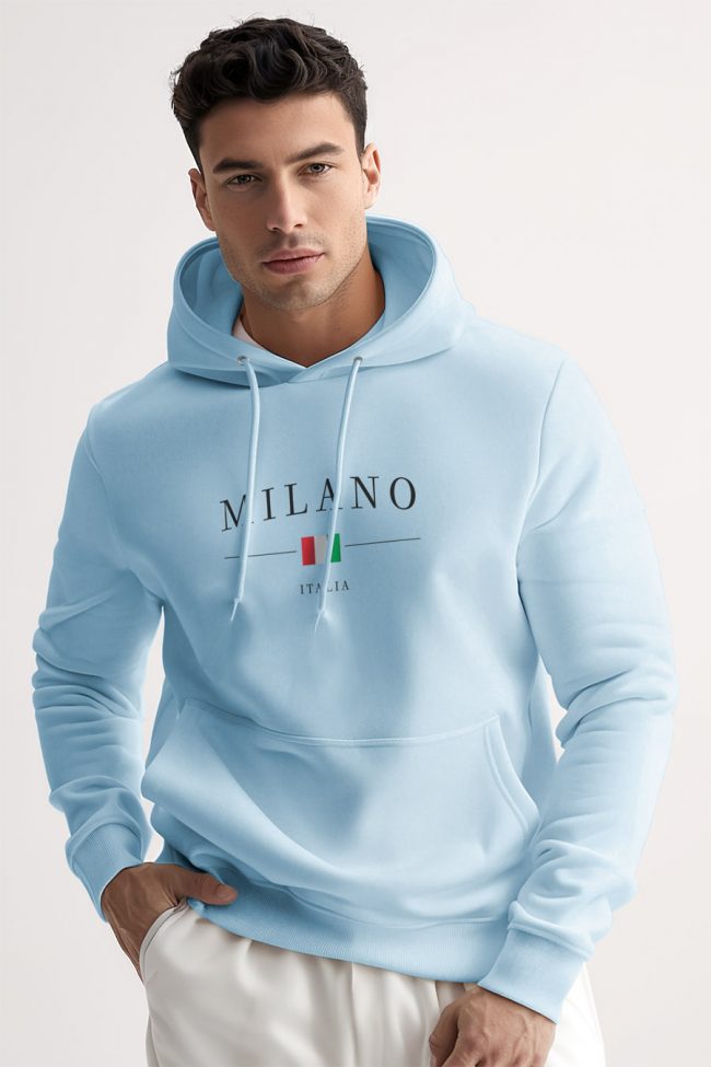 Milano Italia, Φούτερ με Κουκούλα σε Γαλάζιο Χρώμα