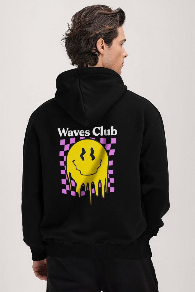 Waves Club, Φούτερ με Κουκούλα σε Μαύρο Χρώμα