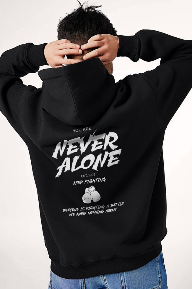 Never Alone, Φούτερ με Κουκούλα σε Μαύρο Χρώμα