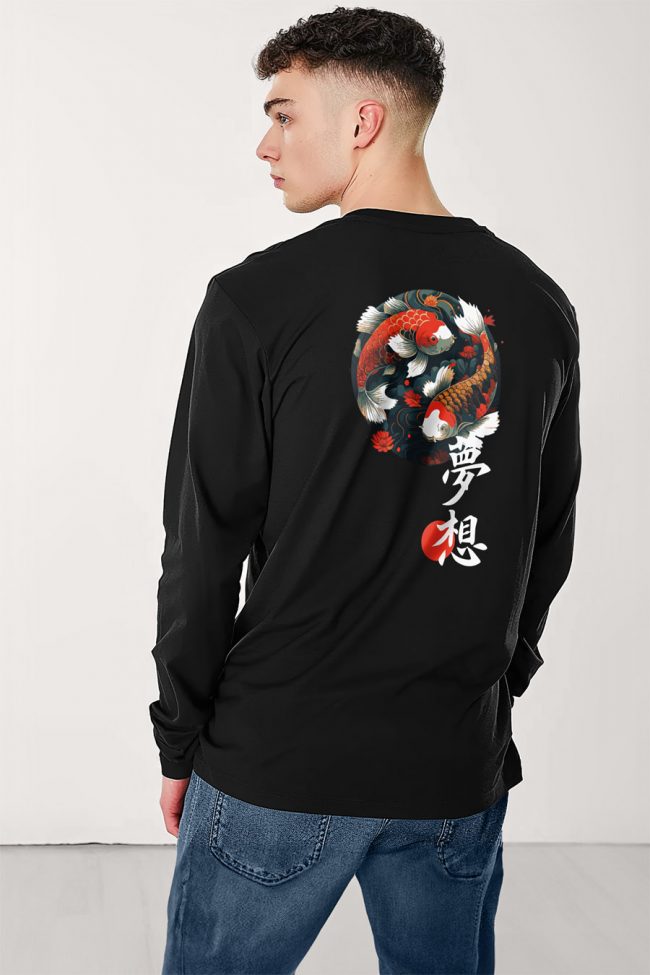Koi Fish, Long Sleeve Μπλούζα σε Μαύρο Χρώμα