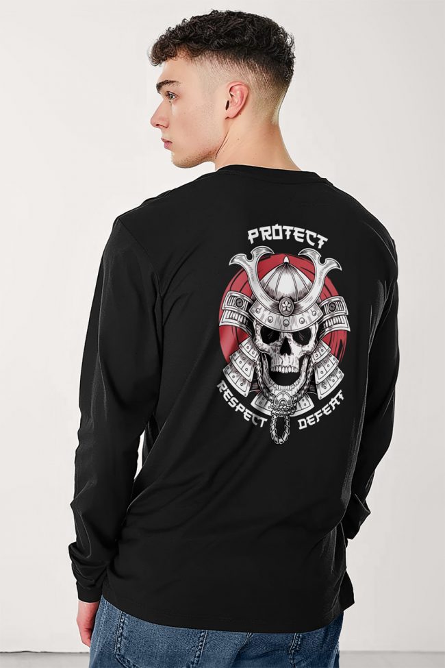 Samurai Warrior, Long Sleeve Μπλούζα σε Μαύρο Χρώμα