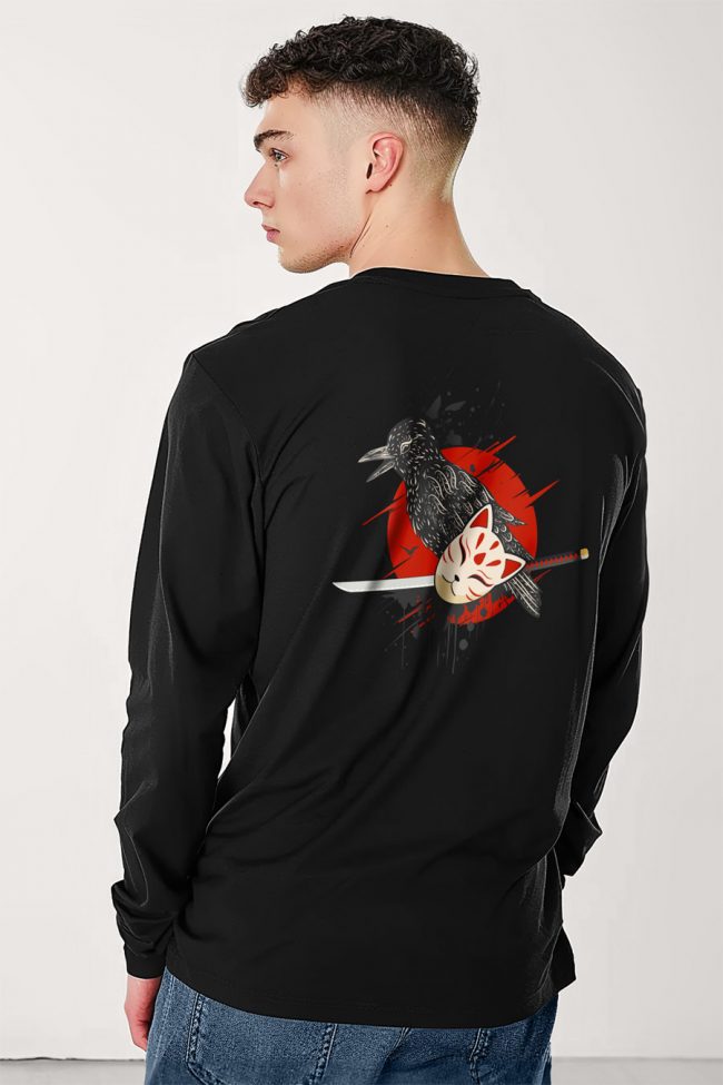 Ninja Cat Mask, Long Sleeve Μπλούζα σε Μαύρο Χρώμα
