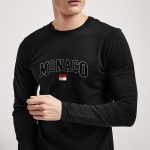 Monaco Flag, Long Sleeve Μπλούζα σε Μαύρο Χρώμα