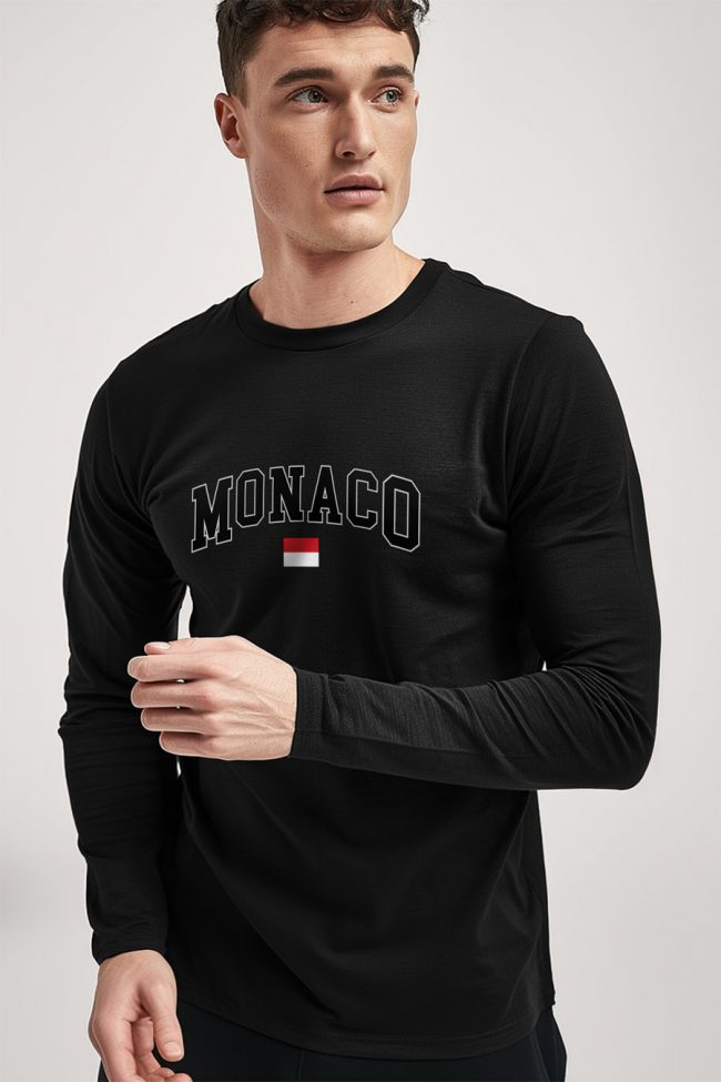 Monaco Flag, Long Sleeve Μπλούζα σε Μαύρο Χρώμα