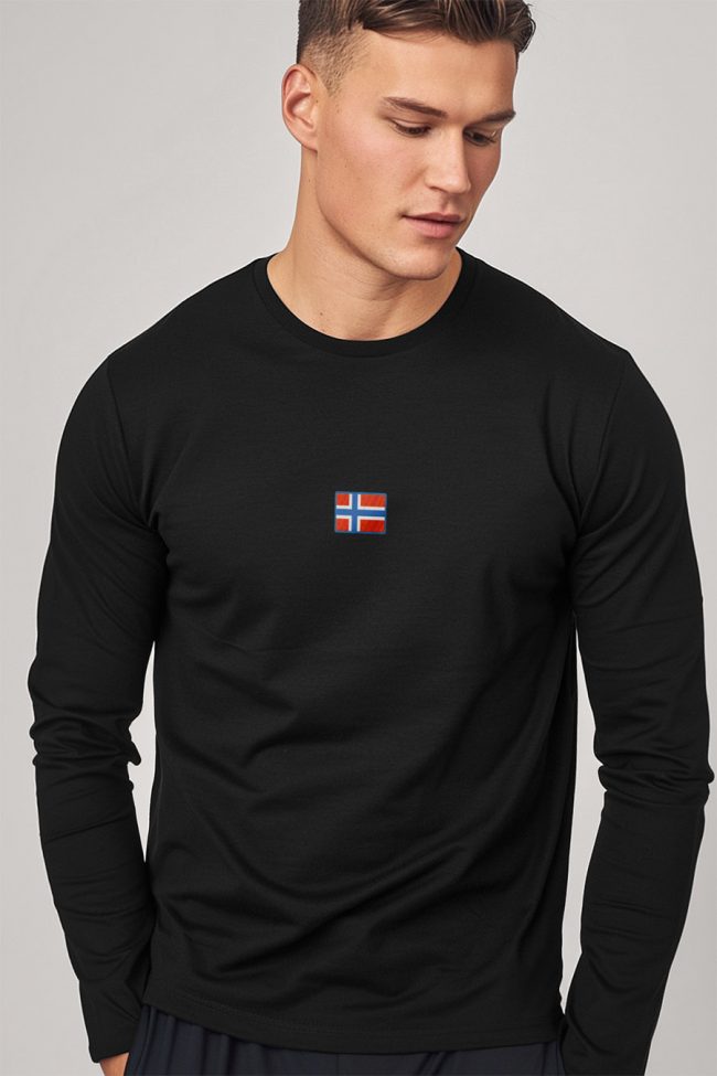 Norwegian Flag Centered, Long Sleeve Μπλούζα σε Μαύρο Χρώμα