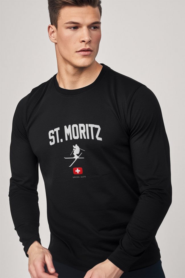 St. Moritz Swiss Alps, Long Sleeve Μπλούζα σε Μαύρο Χρώμα