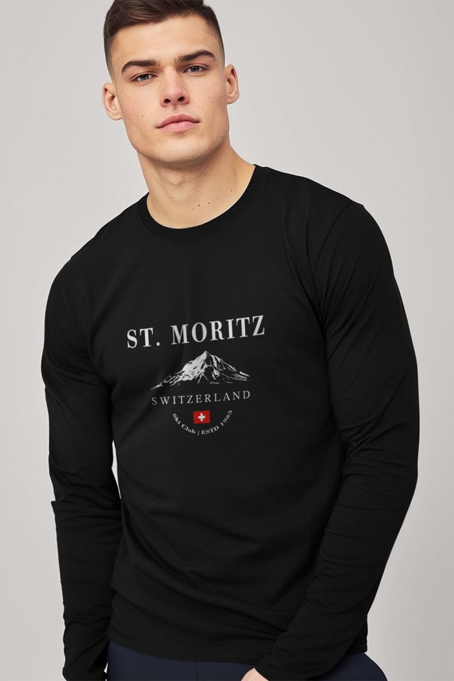 St. Moritz Swiss Ski Club, Long Sleeve Μπλούζα σε Μαύρο Χρώμα