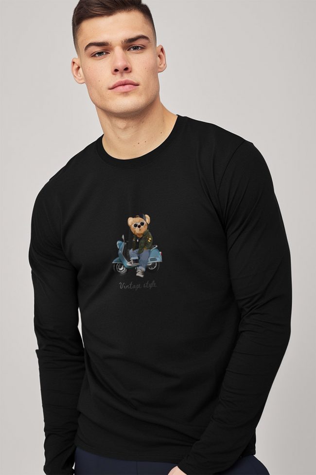 Vintage Style Teddy, Long Sleeve Μπλούζα σε Μαύρο Χρώμα