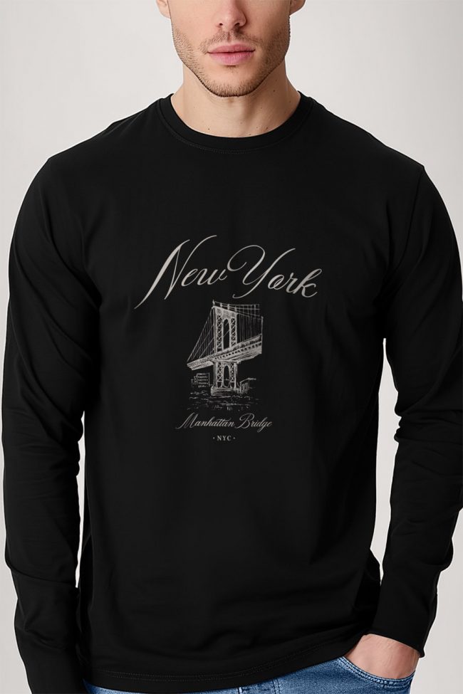 Manhattan Bridge Nyc, Long Sleeve Μπλούζα σε Μαύρο Χρώμα