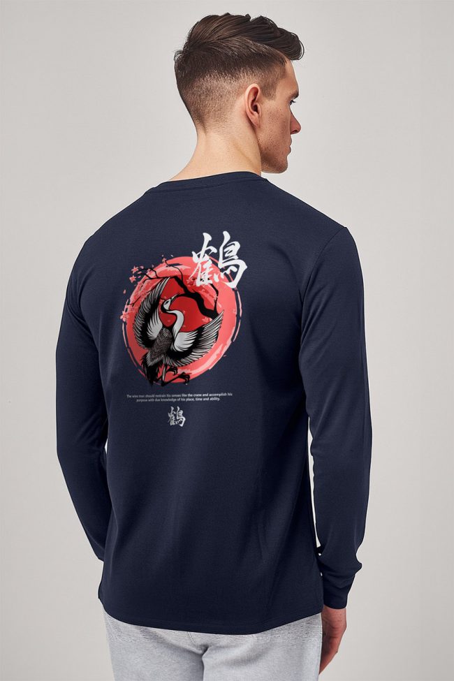 Japanese Toki Bird, Long Sleeve Μπλούζα σε Μπλε Χρώμα