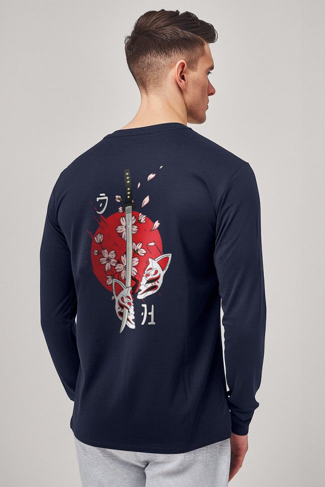 Ninja Cat, Long Sleeve Μπλούζα σε Μπλε Χρώμα