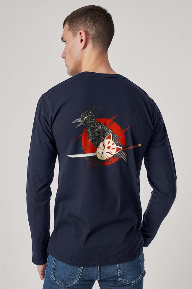 Ninja Cat Mask, Long Sleeve Μπλούζα σε Μπλε Χρώμα