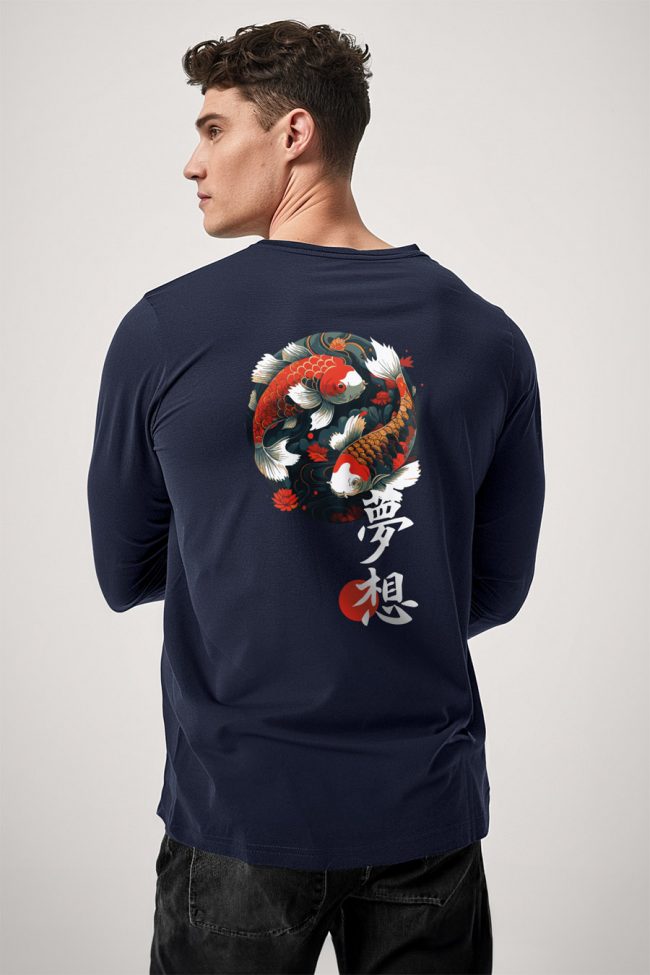 Koi Fish, Long Sleeve Μπλούζα σε Μπλε Χρώμα