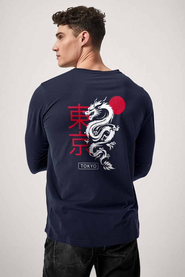 Tokyo Rising Dragon, Long Sleeve Μπλούζα σε Μπλε Χρώμα
