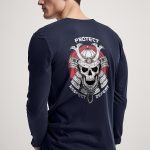 Samurai Warrior, Long Sleeve Μπλούζα σε Μπλε Χρώμα