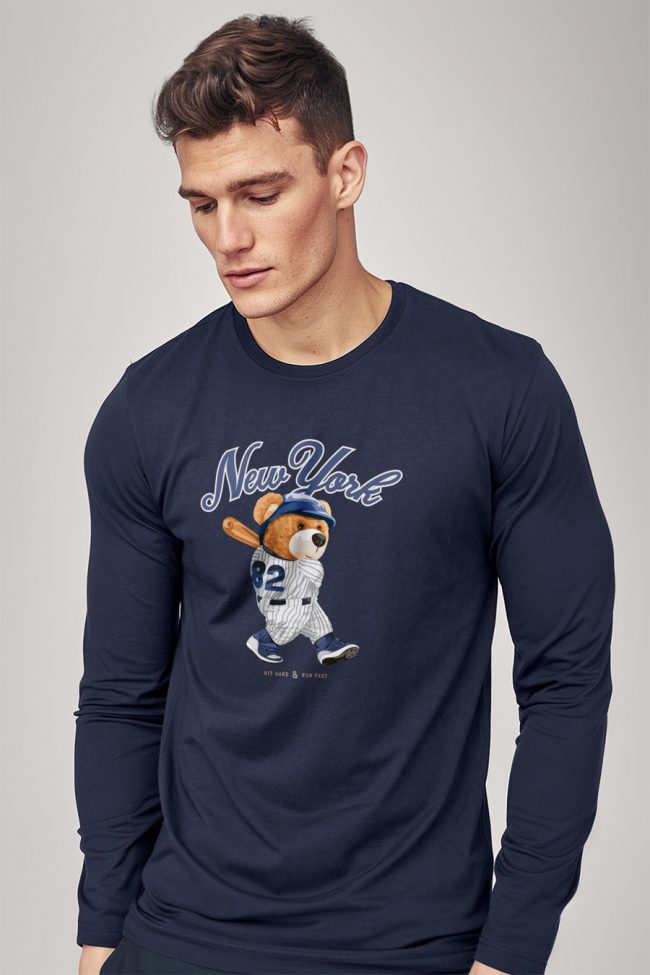 Baseball Teddy, Long Sleeve Μπλούζα σε Μπλε Χρώμα