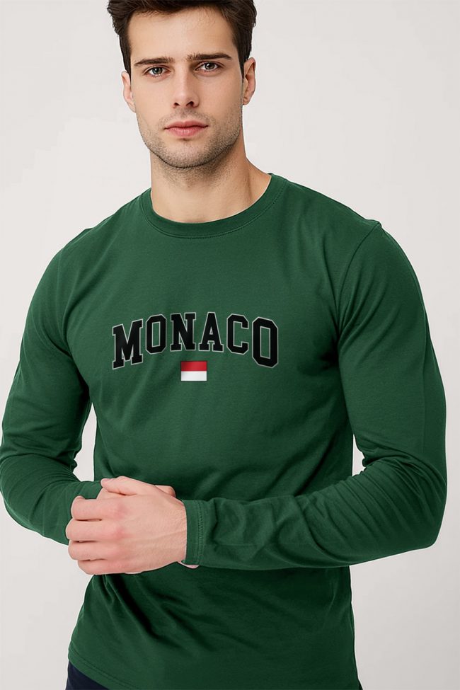 Monaco Flag, Long Sleeve Μπλούζα σε Πράσινο Χρώμα