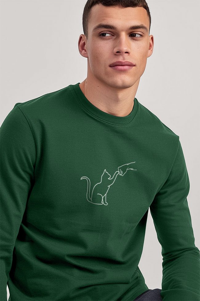 Cat Fist Bump, Long Sleeve Μπλούζα σε Πράσινο Χρώμα