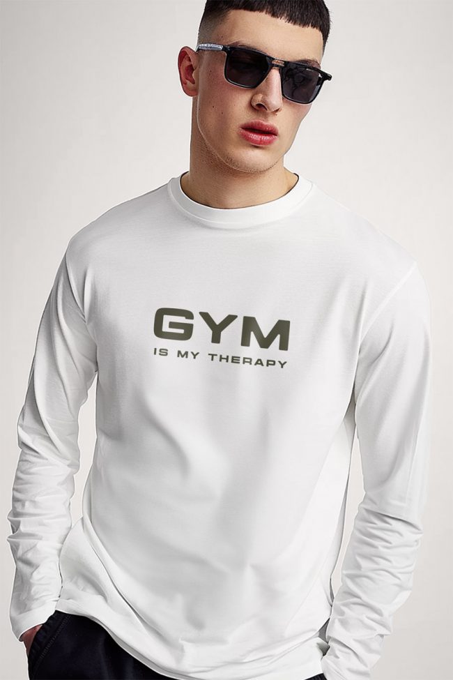 Gym Therapy, Long Sleeve Μπλούζα σε Λευκό Χρώμα