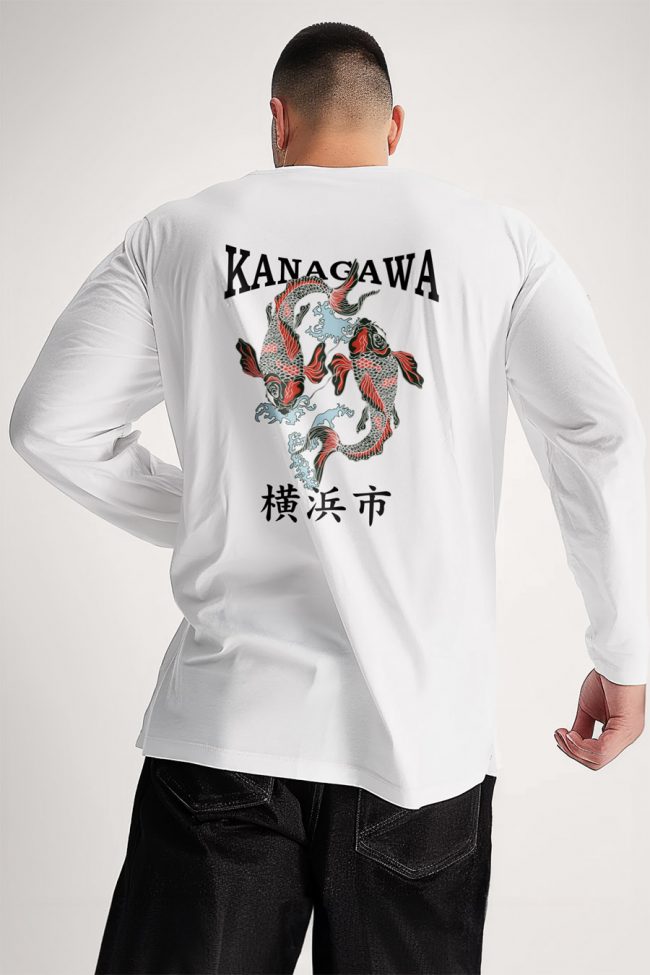 Kanagawa, Long Sleeve Μπλούζα σε Λευκό Χρώμα