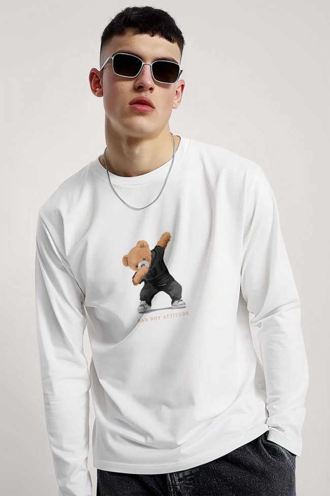 Bad Boy Dubbing Teddy, Long Sleeve Μπλούζα σε Λευκό Χρώμα