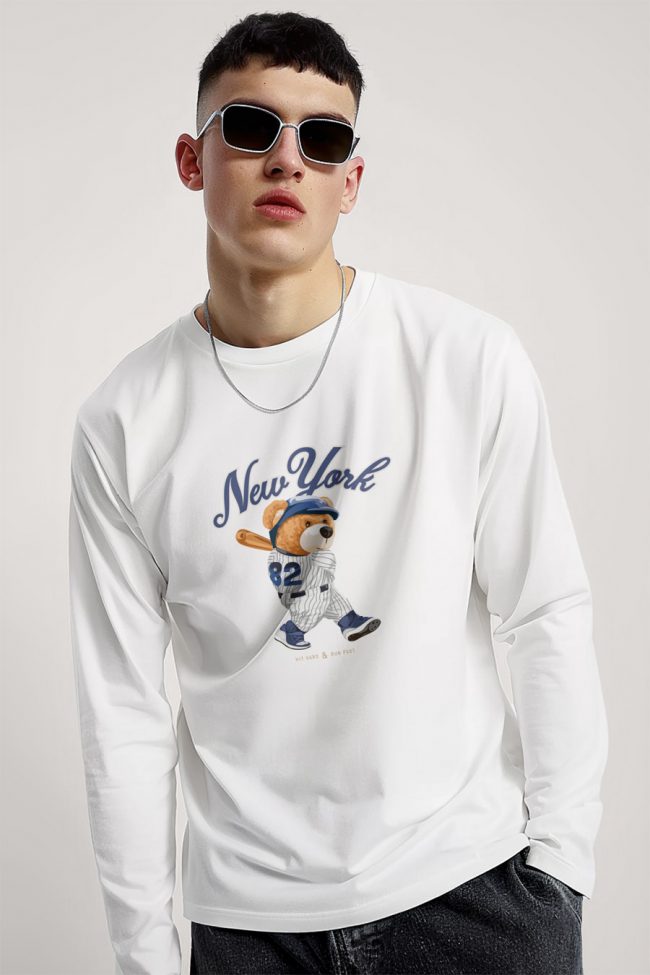 Baseball Teddy, Long Sleeve Μπλούζα σε Λευκό Χρώμα
