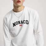 Monaco Flag, Long Sleeve Μπλούζα σε Λευκό Χρώμα