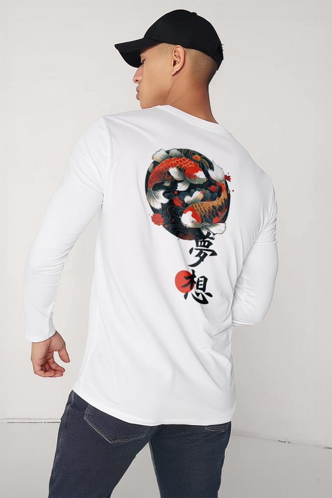 Koi Fish, Long Sleeve Μπλούζα σε Λευκό Χρώμα