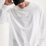 Mont Blanc Grey Calligraphy, Long Sleeve Μπλούζα σε Λευκό Χρώμα