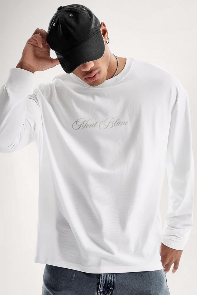 Mont Blanc Grey Calligraphy, Long Sleeve Μπλούζα σε Λευκό Χρώμα
