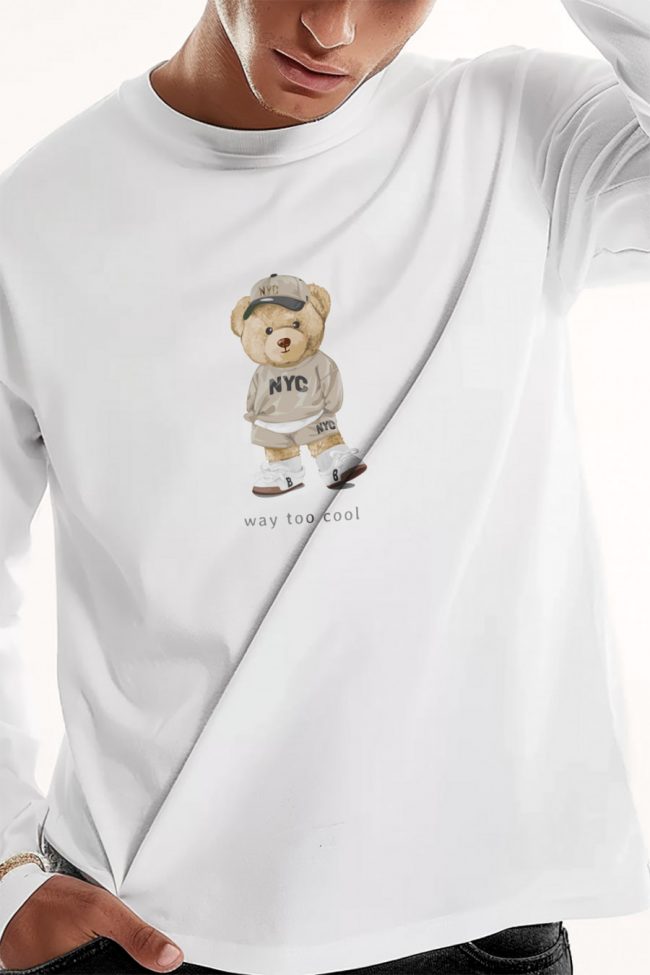 Way Too Cool Teddy, Long Sleeve Μπλούζα σε Λευκό Χρώμα