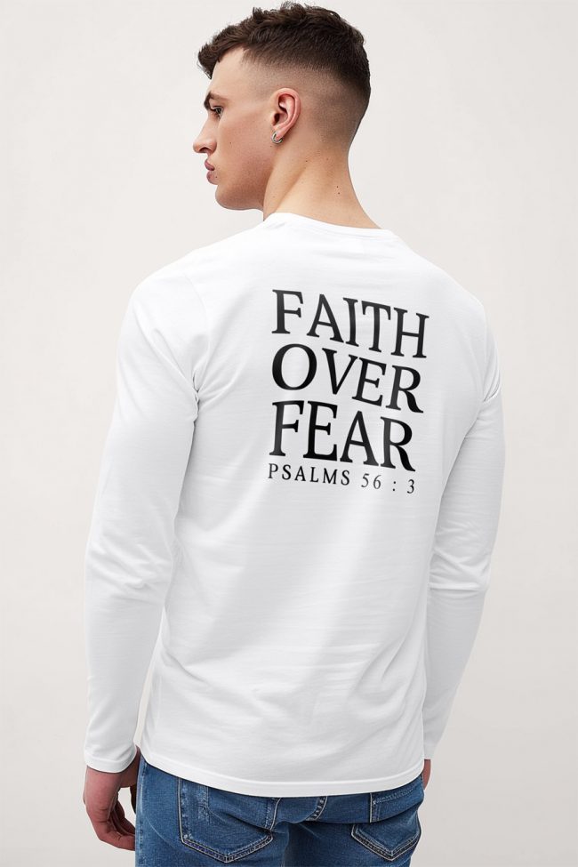 Faith Over Fear, Long Sleeve Μπλούζα σε Λευκό Χρώμα