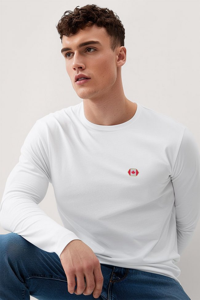 Minimal Canada Flag, Long Sleeve Μπλούζα σε Λευκό Χρώμα