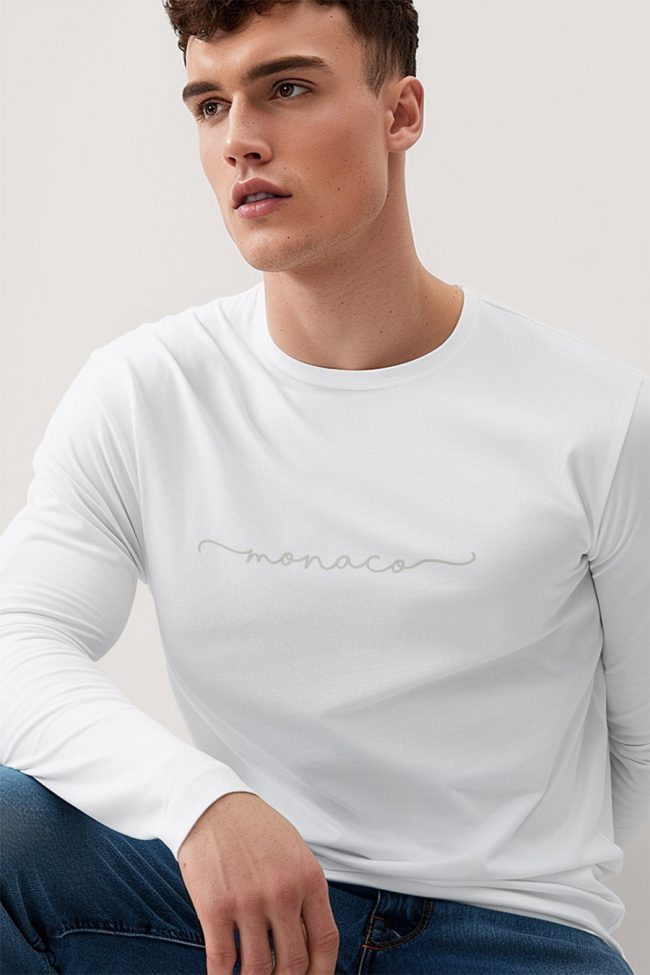 Monaco Calligraphy Grey, Long Sleeve Μπλούζα σε Λευκό Χρώμα