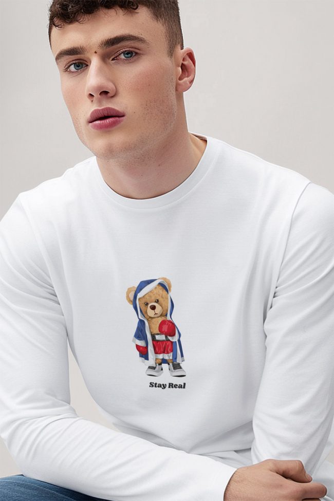 Stay Real Teddy, Long Sleeve Μπλούζα σε Λευκό Χρώμα