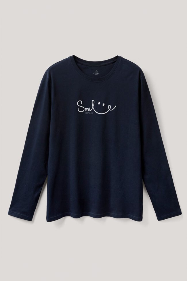 Smile Is Good, Long Sleeve Μπλούζα σε Μπλε Χρώμα