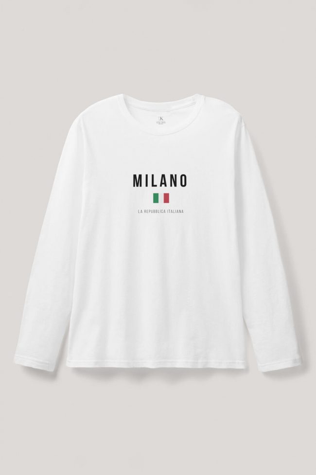 Milano La Repubblica, Long Sleeve Μπλούζα σε Λευκό Χρώμα