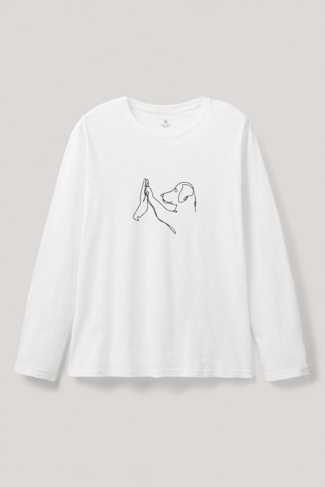 Dog High Five, Long Sleeve Μπλούζα σε Λευκό Χρώμα